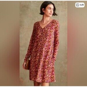 Garnet Hill Phoebe Button Front Knit Dress Size Medium Multicolor Jersey Pockets